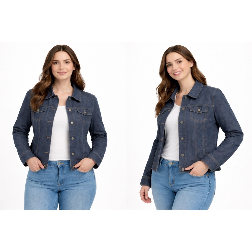 Bill Blass‎ Jeans Womens Large Denim Jacket Dark Wash Blue Cotton Button Front L